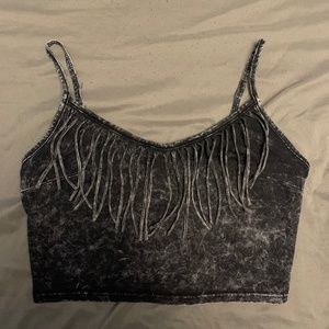 Cropped fringe faded tie dye tank top